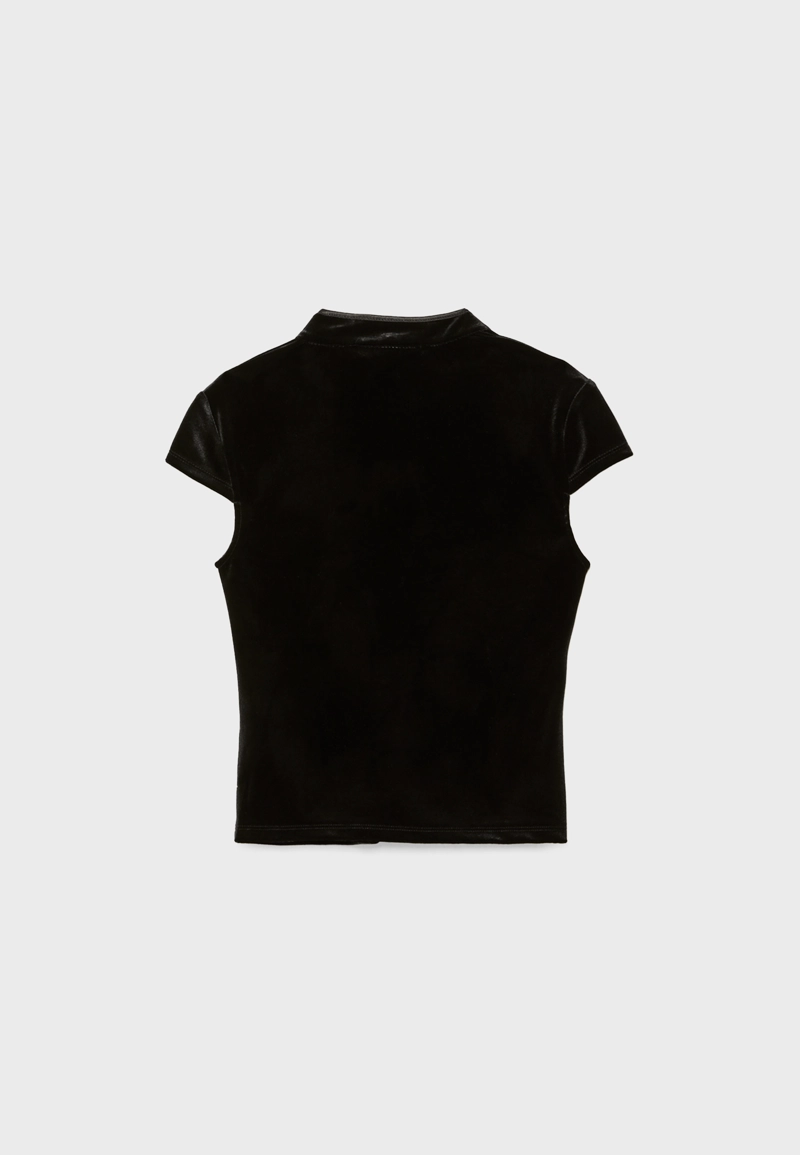 Бархатная футболка с воротником-стойкой ципао