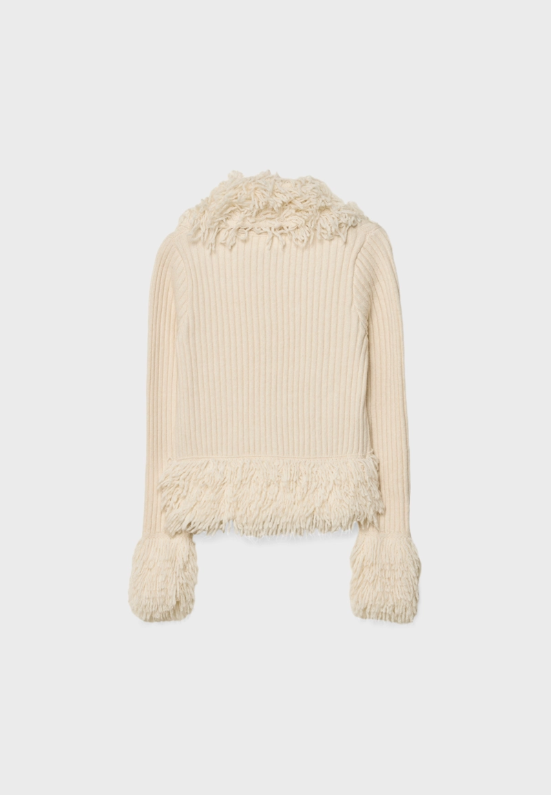 Вязаный жакет с искусственным мехом и завязками