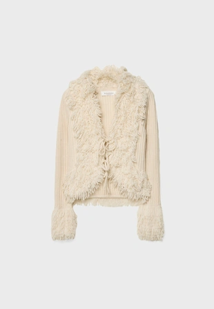 Вязаный жакет с искусственным мехом и завязками- Заказать в России