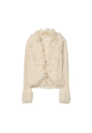 Вязаный жакет с искусственным мехом и завязками- Заказать в России