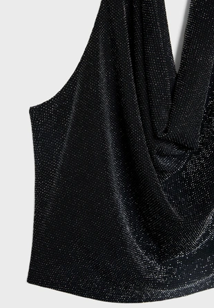 Топ с горловиной халтер и блестящей отделкой- Заказать в России