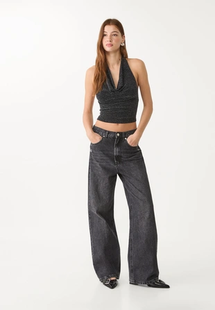 Топ с горловиной халтер и блестящей отделкой- Заказать в России