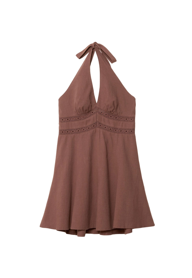 Короткое платье с горловиной халтер из льняной ткани