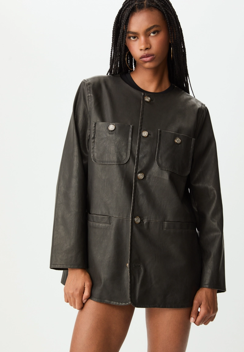 Пиджак из искусственной кожи с пуговицами