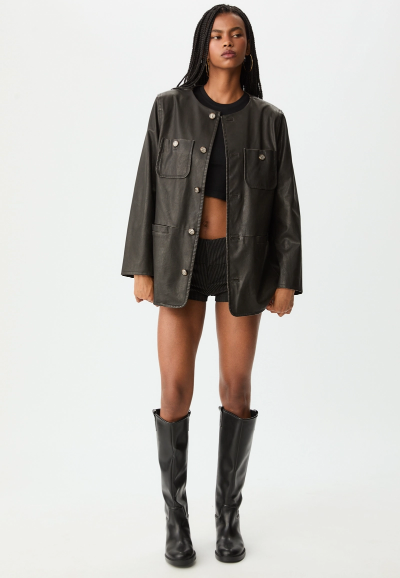 Пиджак из искусственной кожи с пуговицами