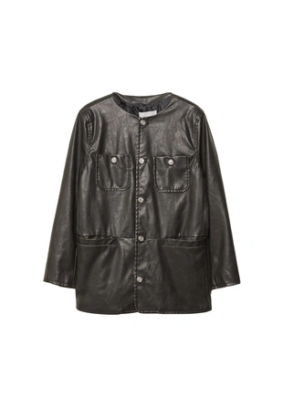 Пиджак из искусственной кожи с пуговицами- Заказать в России