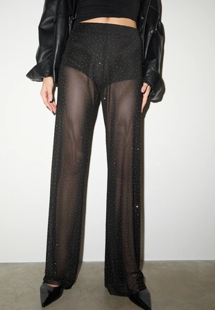 LOOSEFITTING TROUSERS WITH RHINESTONES- Заказать в России