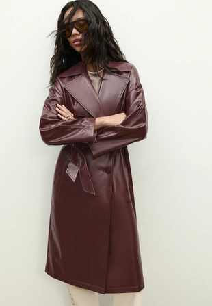 Длинный тренч из искусственной кожи- Заказать в России