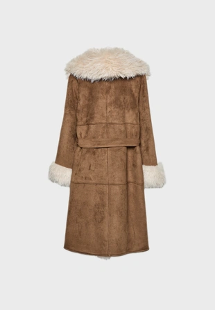 Длинное пальто из искусственного меха с длинным ворсом- Заказать в России