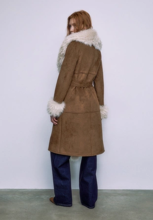 Длинное пальто из искусственного меха с длинным ворсом- Заказать в России