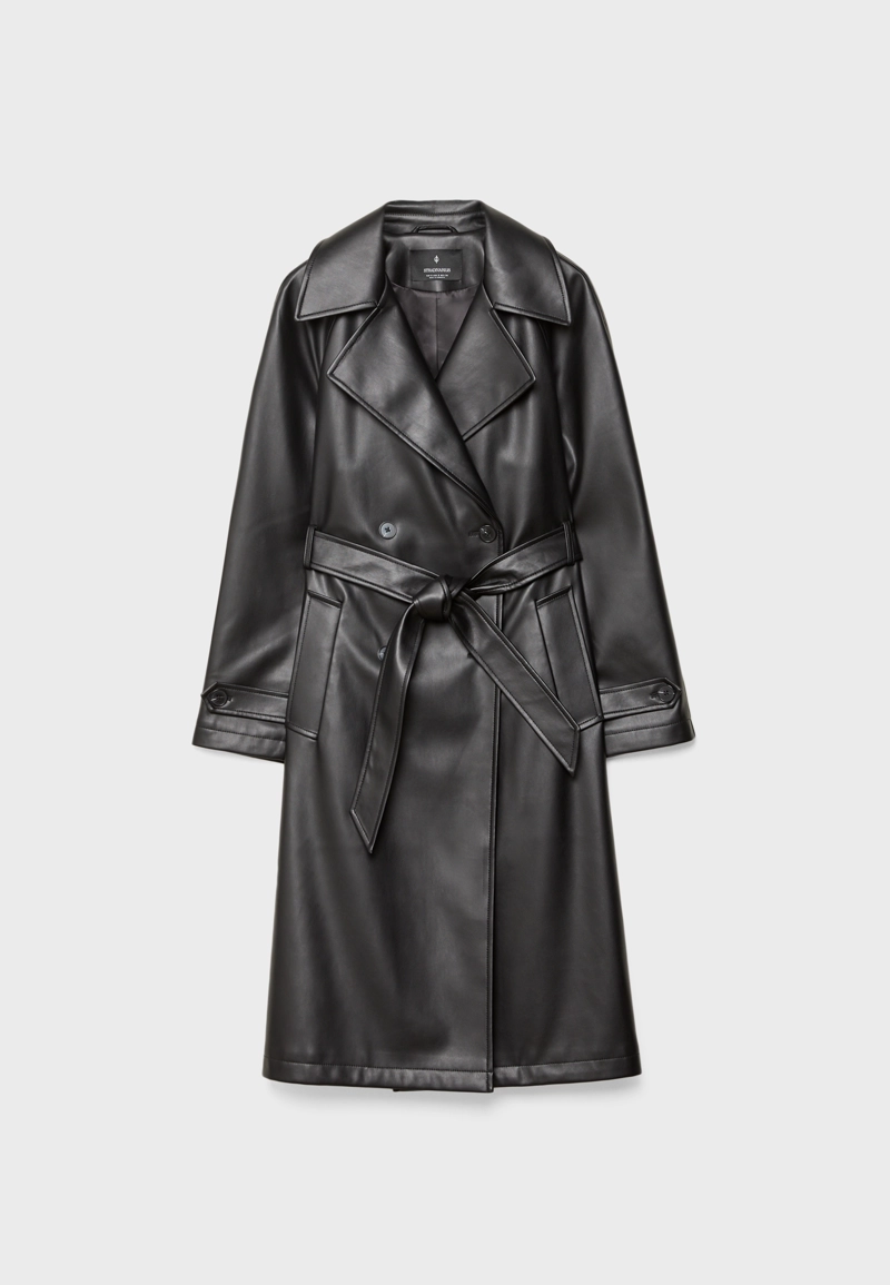 Длинный тренч из искусственной кожи