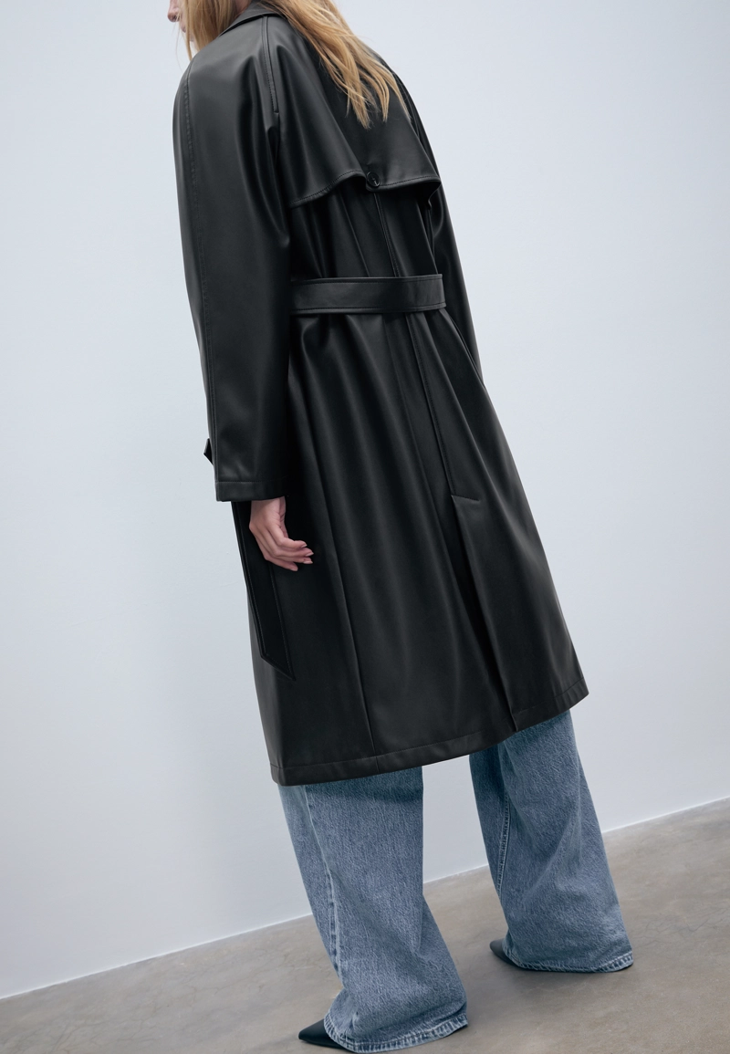 Длинный тренч из искусственной кожи