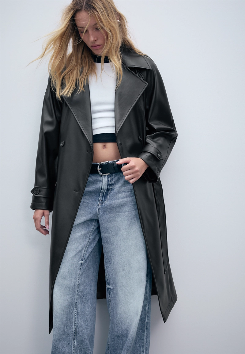 Длинный тренч из искусственной кожи