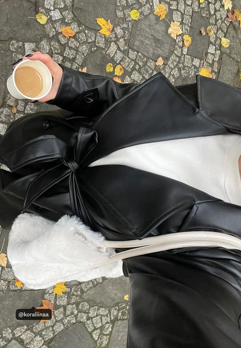 Длинный тренч из искусственной кожи