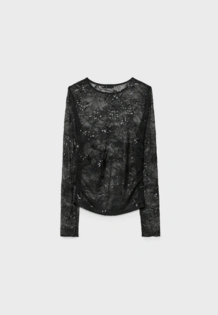 Полупрозрачная футболка со сборками и блестящей отделкой- Заказать в России