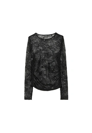 Полупрозрачная футболка со сборками и блестящей отделкой- Заказать в России