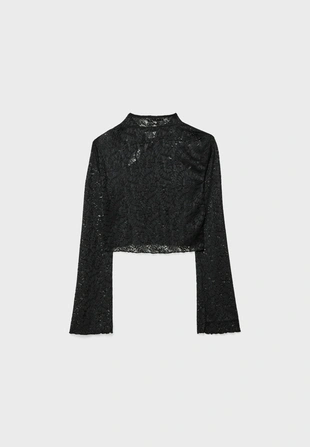 Укороченная кружевная футболка- Заказать в России