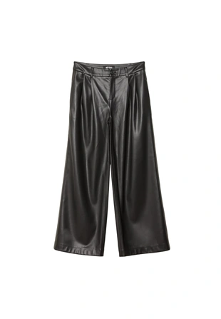 Брюки с защипами из искусственной кожи- Заказать в России