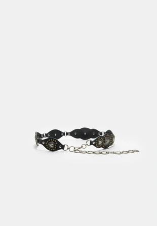 Ремень волнистый с сердечками и заклепками- Заказать в России