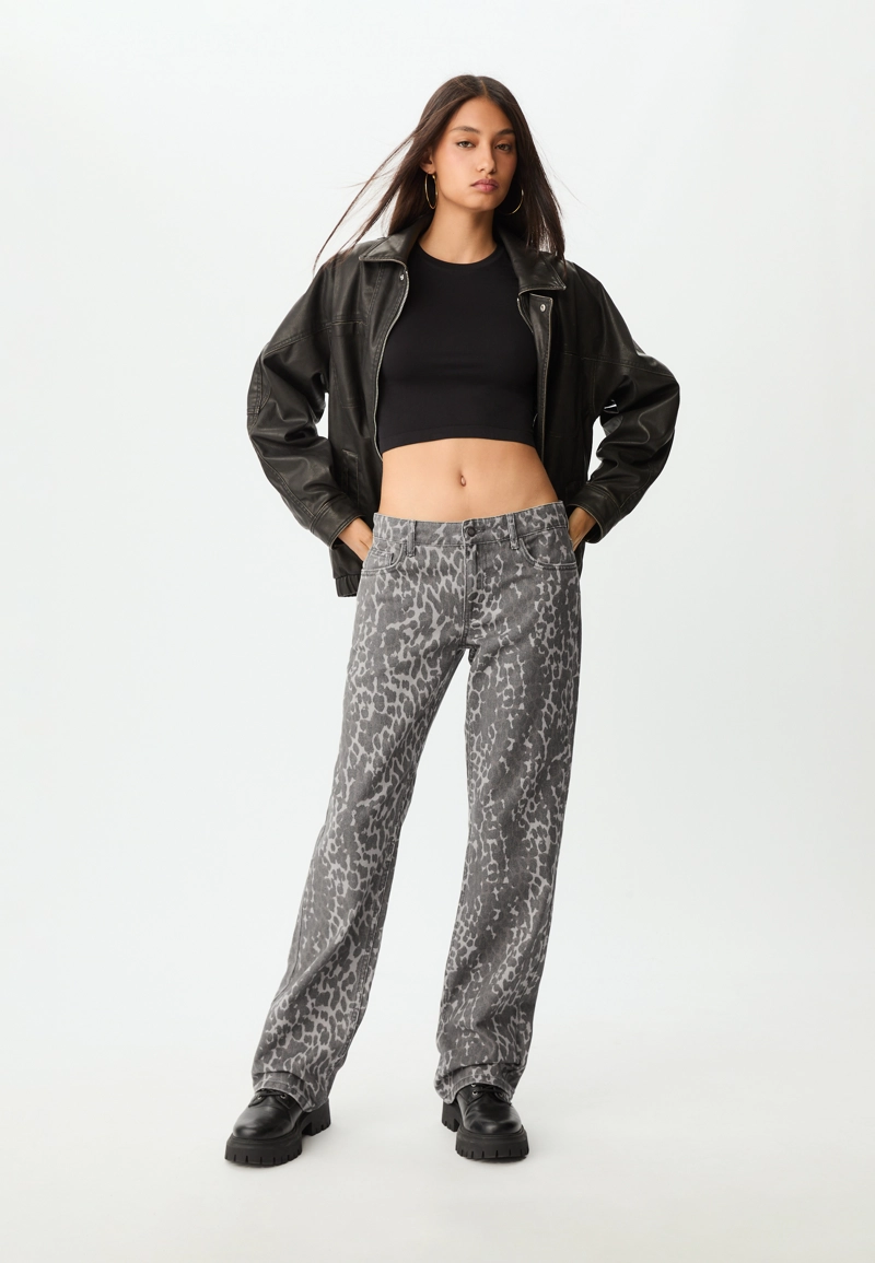 Брюки прямого кроя с леопардовым принтом