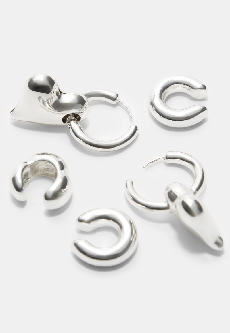 Набор из 3 кафф для ушей и серег-сердечек