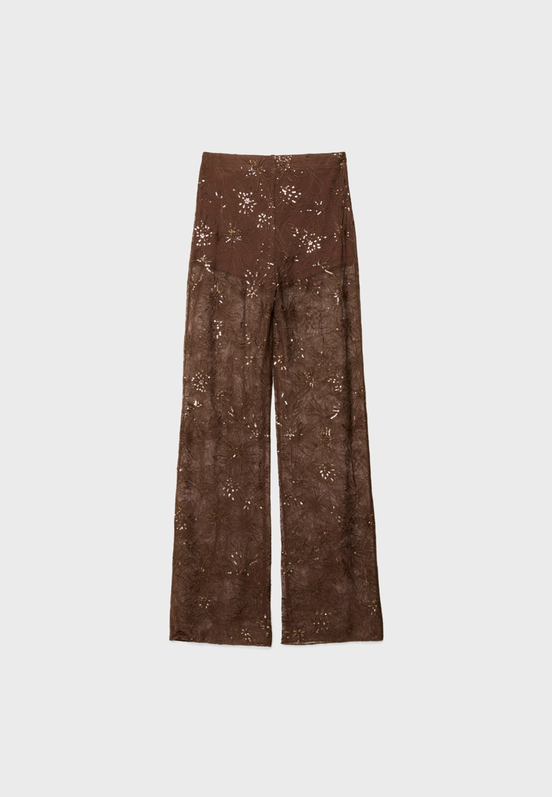 Струящиеся брюки с вышивкой и пайетками