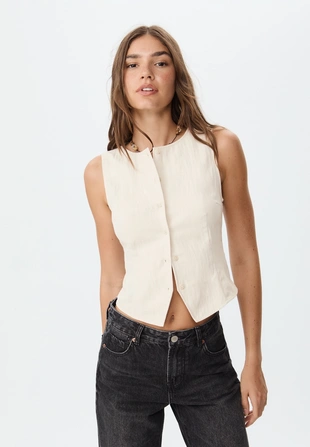 Текстурный топ на пуговицах- Заказать в России