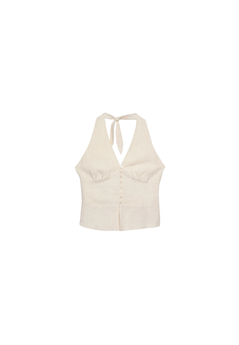 Топ с горловиной халтер на пуговицах с льняной тканью