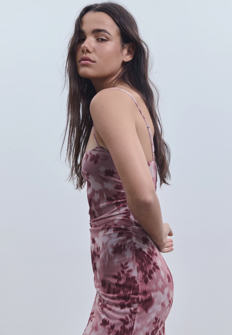 Платье миди из полупрозрачной ткани с принтом