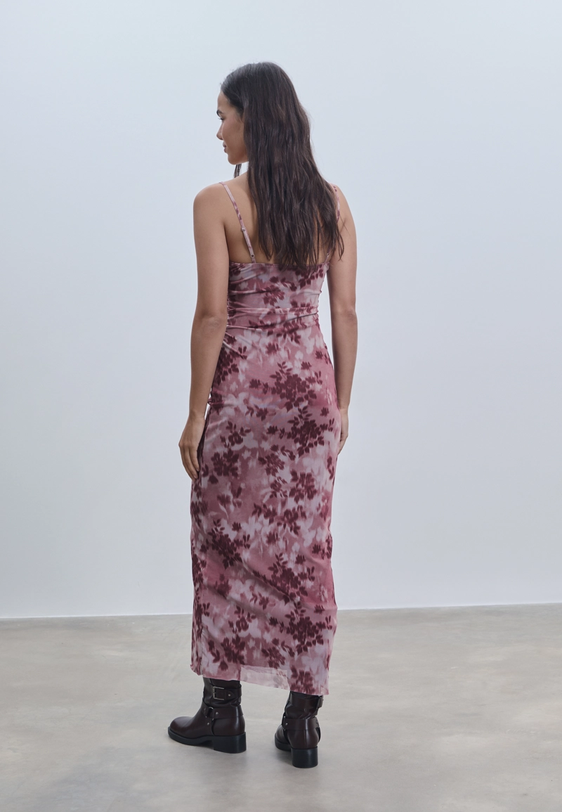 Платье миди из полупрозрачной ткани с принтом