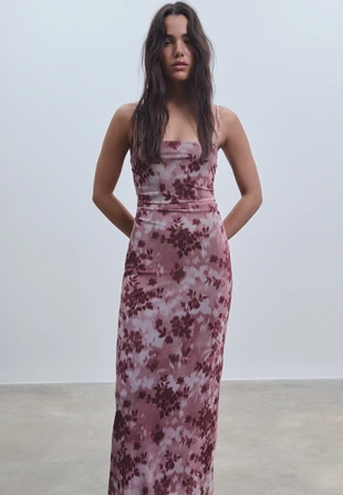 Платье миди из полупрозрачной ткани с принтом- Заказать в России