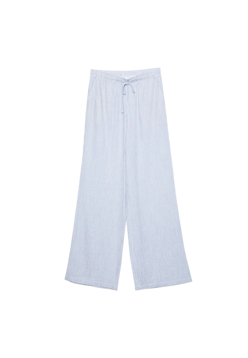 Длинные свободные брюки в полоску с льняной тканью