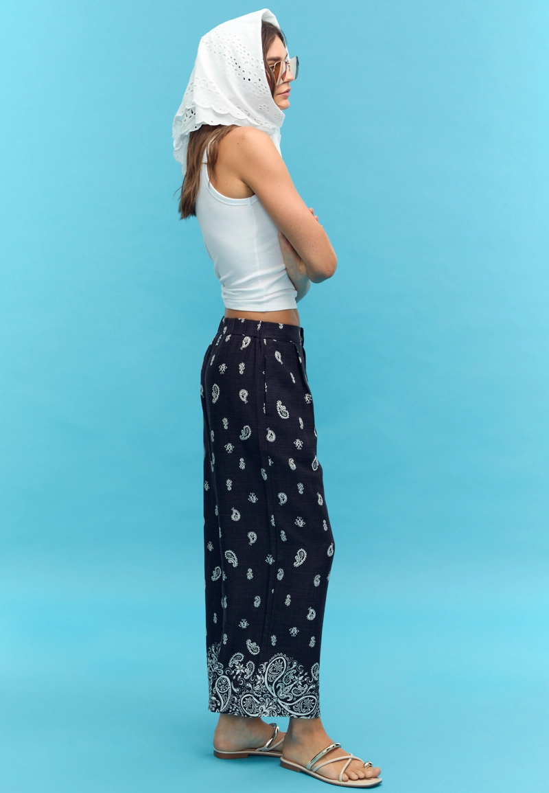 Брюки-кюлоты с льняным принтом