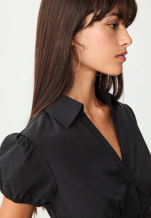 Приталенная рубашка с короткими рукавами- Заказать в России