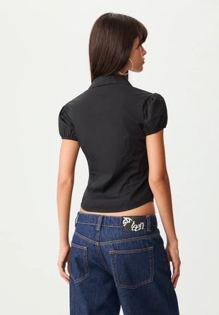 Приталенная рубашка с короткими рукавами- Заказать в России