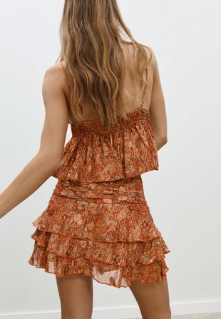 Топ струящийся с принтом и металлизированной нитью- Заказать в России