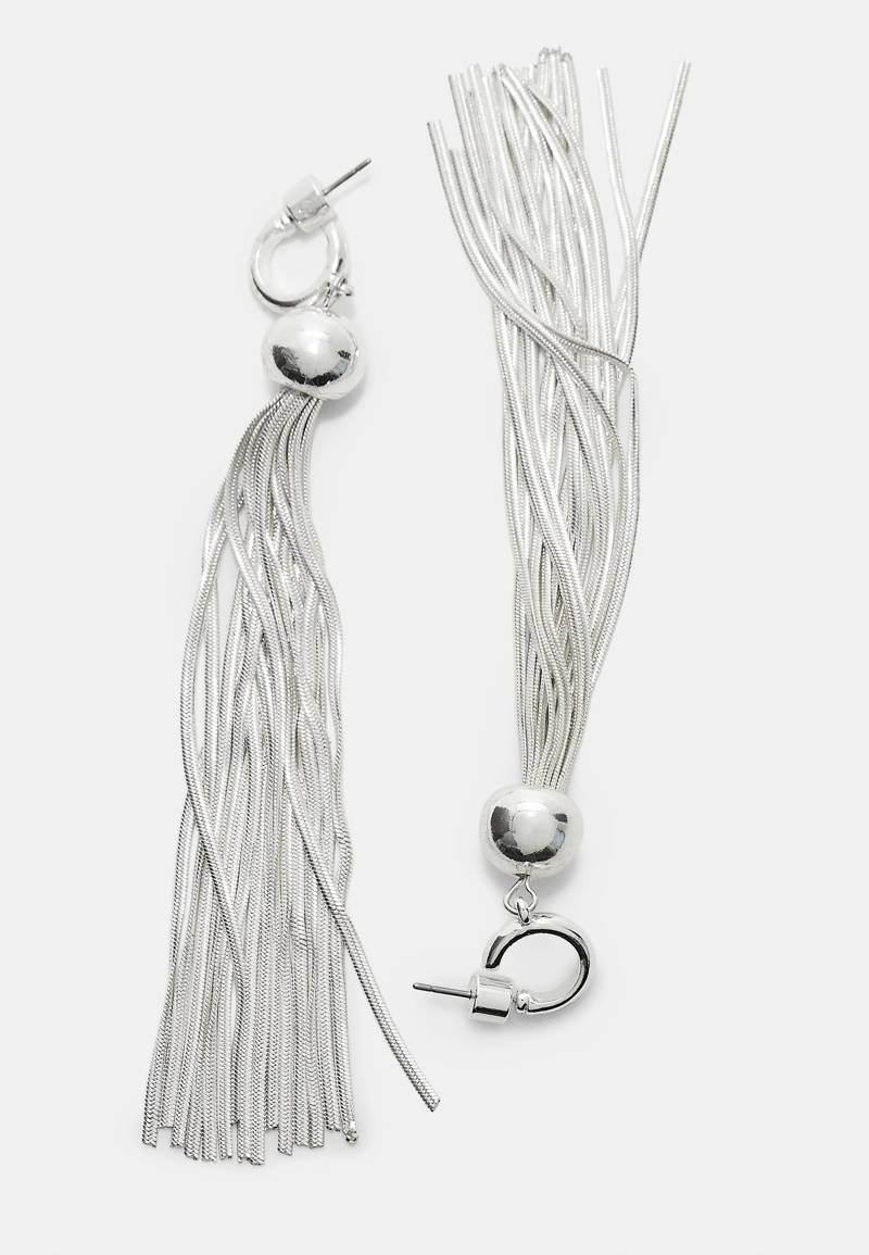 Длинные серьги-кольца с металлическим помпоном