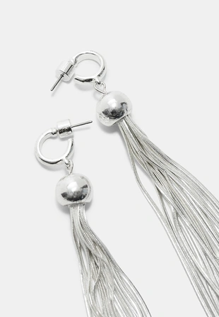 Длинные серьги-кольца с металлическим помпоном- Заказать в России