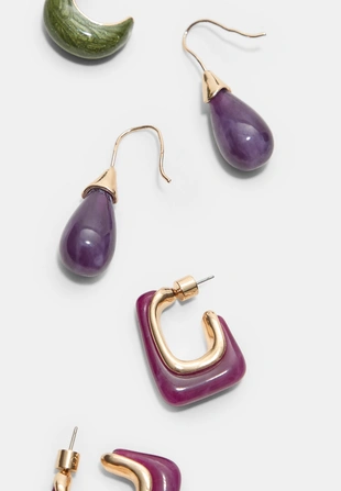 Набор из 3 пар контрастных сережек: колец и капель- Заказать в России