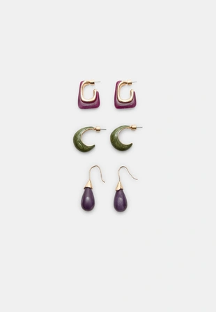 Набор из 3 пар контрастных сережек: колец и капель- Заказать в России