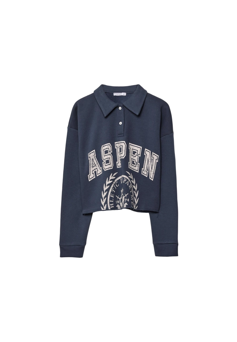 Укороченная толстовка-поло с принтом