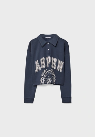 Укороченная толстовка-поло с принтом- Заказать в России