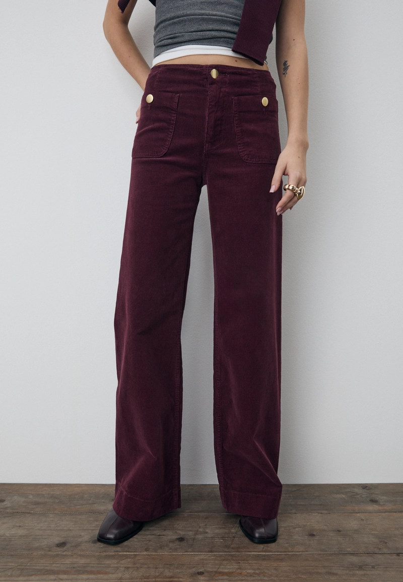 Брюки D77 из вельвета в минималистичном стиле с карманами