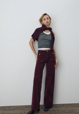 Брюки D77 из вельвета в минималистичном стиле с карманами- Заказать в России