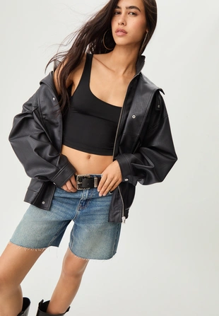 Куртка оверсайз из искусственной кожи- Заказать в России