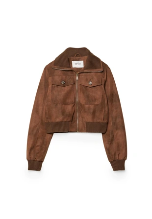 Укороченная куртка из искусственной кожи с карманами- Заказать в России