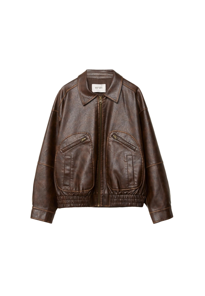 Куртка с карманами из искусственной кожи