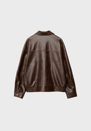 Куртка с карманами из искусственной кожи- Заказать в России