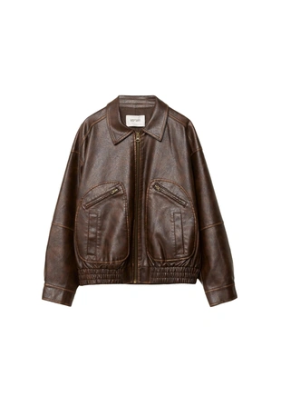 Куртка с карманами из искусственной кожи- Заказать в России