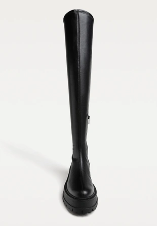 Черные сапоги XL на плоской рифленой подошве- Заказать в России